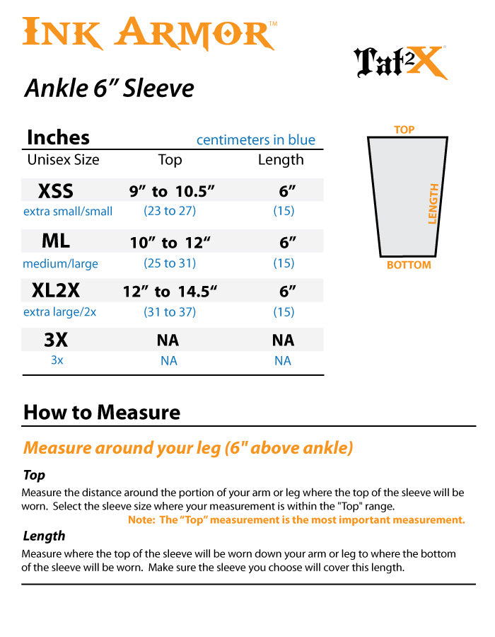 Black Ankle 6 Inch Tattoo Sleeve Cover Up Ideas Size Chart