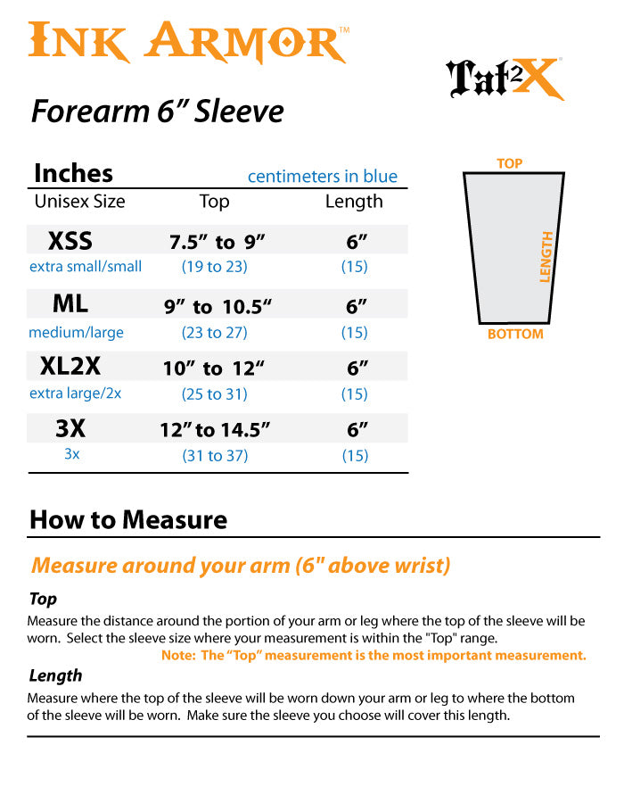Ink Armor Tattoo Cover Up Sleeve - Forearm 6 inch (White)
