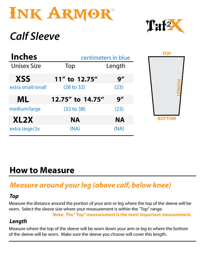 Cappuccino Calf Leg Sleeve is the Best Way to Cover a Tattoo Size Chart