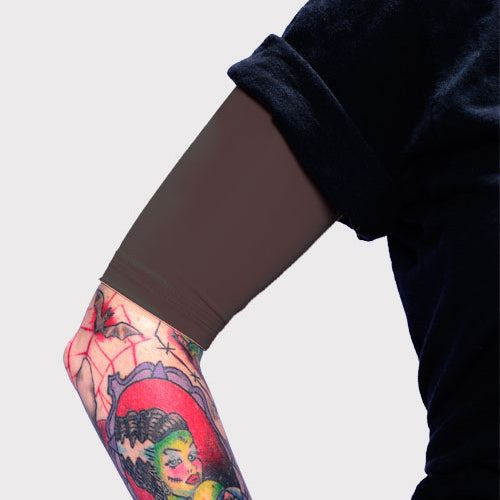 Tat2X Ink Armor Premium Lower Leg Tattoo Cover Up Sleeve - No Slip Gripper  - U.S. Made - Brown