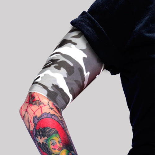 Grey Camo Pattern Tattoo Upper Arm Covers to Hide Tattoos